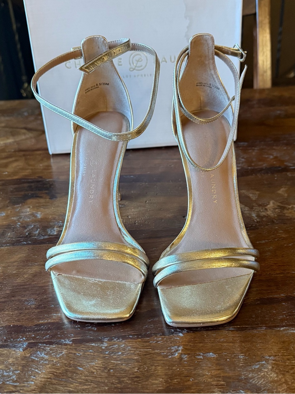 Chinese Laundry Gold Strappy Ankle‑Wrap Women's Sandals